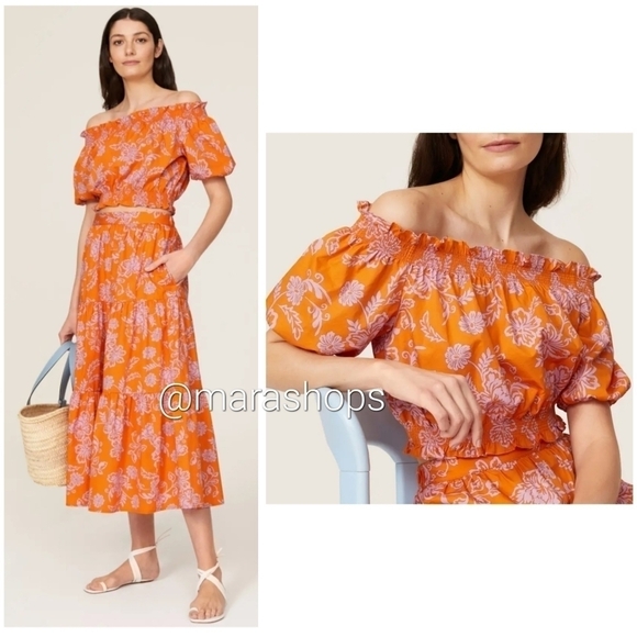 Xirena Elle Off the Shoulder Floral Cotton Crop Top - Picture 1 of 6